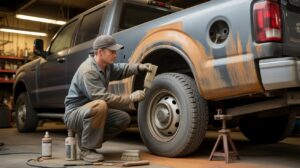 Oil Can Man don Corrosion work on Truck