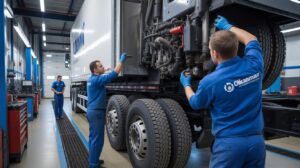 Oil Can Man Fleet Expert is checking cargo truck for before delivery