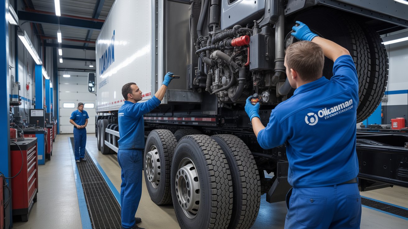 Oil Can Man Fleet Expert is checking cargo truck for before delivery
