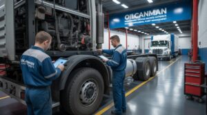 Oil Can Man Fleet Expert is checking cargo trucks to Reduce Repair Delays