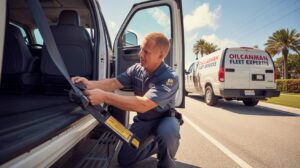 oilcanman fleet experts technicians is Installing Commercial Fleet Belts on site