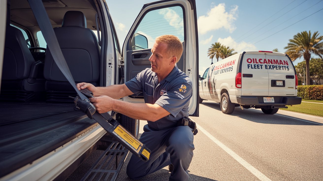 oilcanman fleet experts technicians is Installing Commercial Fleet Belts on site