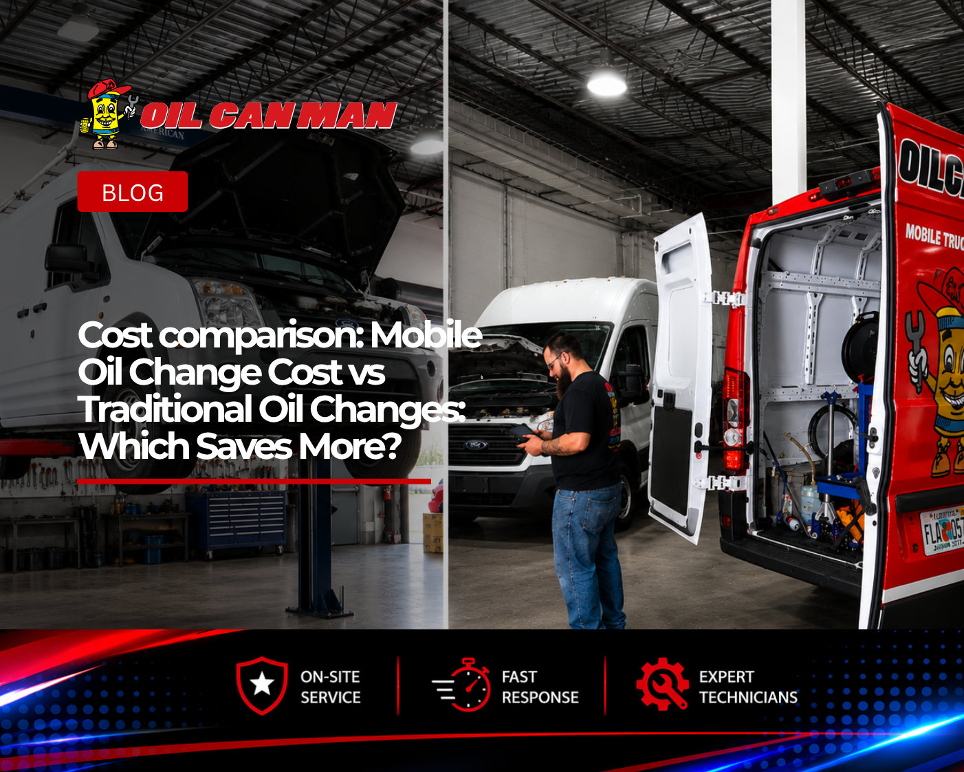 Professional mechanics performing an oil change service under a lifted vehicle in a clean auto repair shop in Fort Lauderdale, FL.