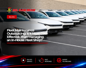 Fleet of commercial vehicles parked in a company lot, illustrating fleet maintenance outsourcing solutions that help businesses reduce operating costs, improve vehicle uptime, and eliminate the expenses of managing an in-house fleet maintenance shop.