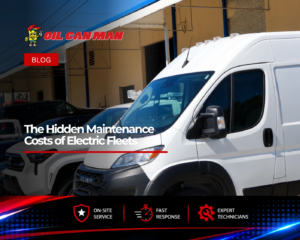 Commercial fleet vehicles parked outside a fleet maintenance facility, showcasing professional fleet lifecycle planning, preventive maintenance, and commercial vehicle service for business fleets.
