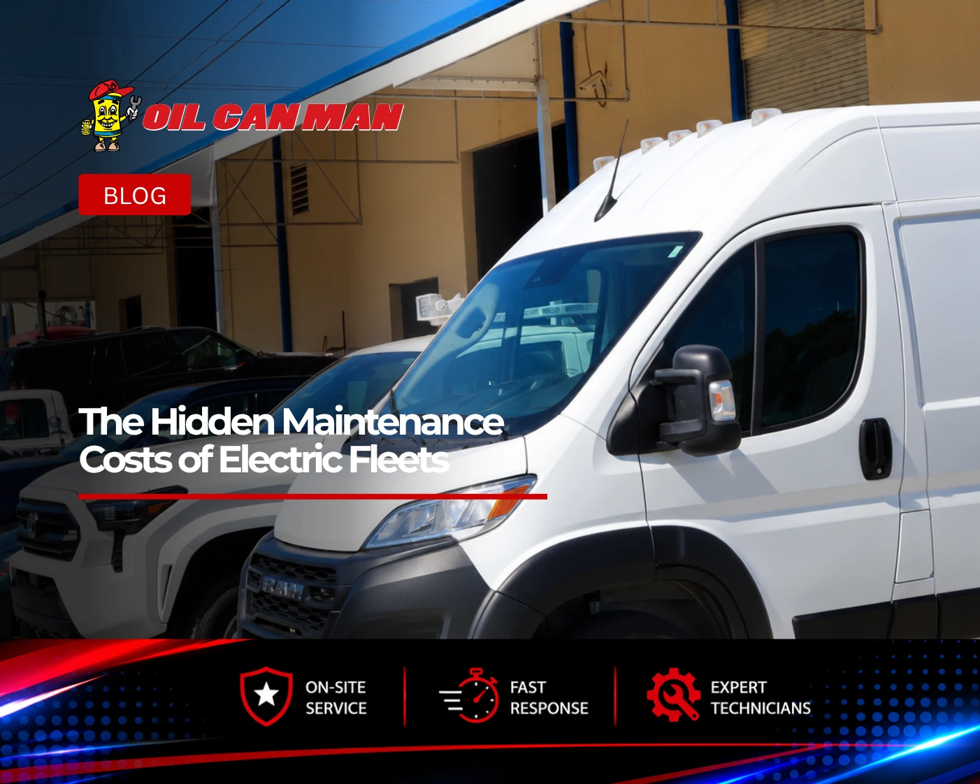 Commercial fleet vehicles parked outside a fleet maintenance facility, showcasing professional fleet lifecycle planning, preventive maintenance, and commercial vehicle service for business fleets.