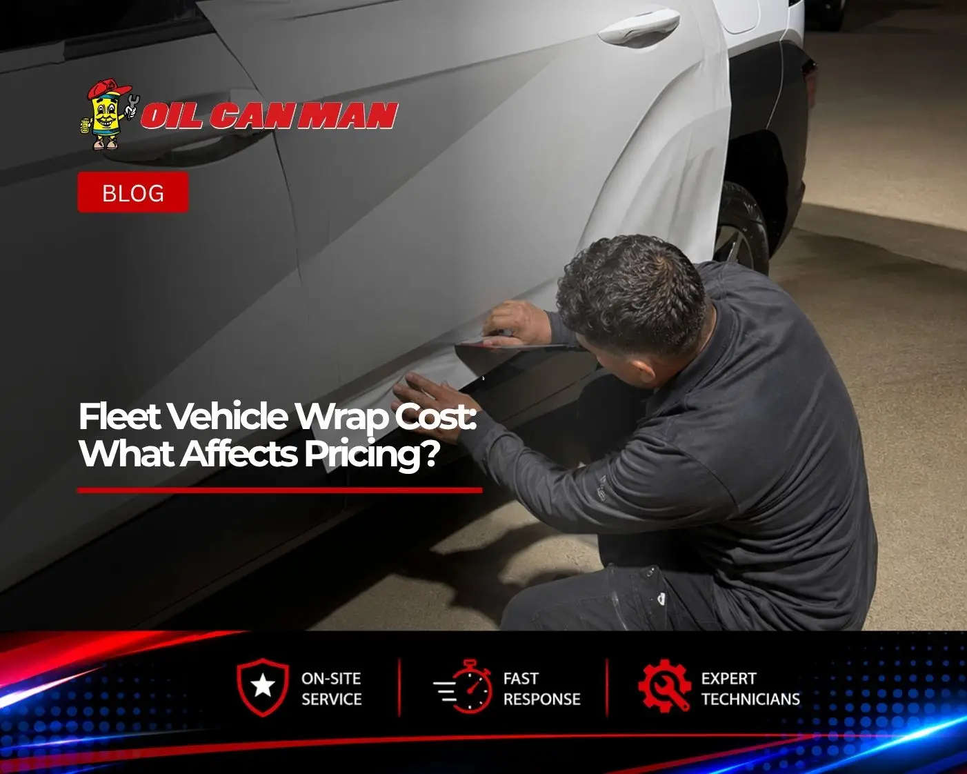 Technician professionally applying a white vinyl vehicle wrap to a commercial SUV, illustrating fleet branding installation and wrap preparation.